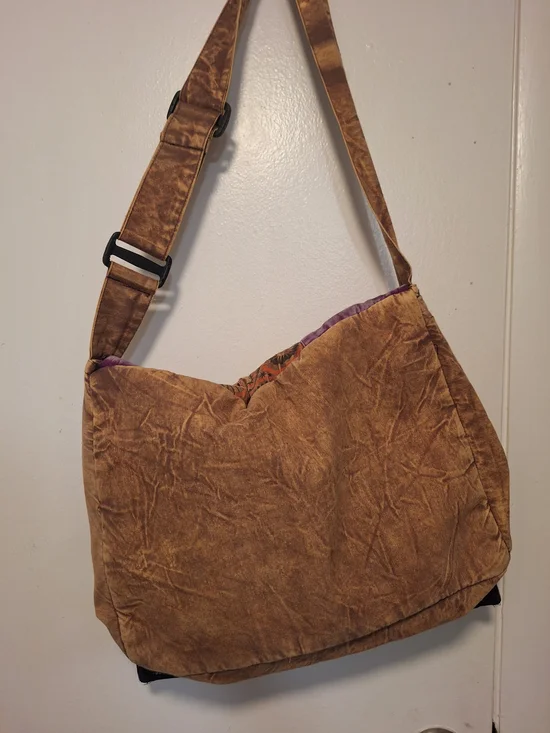 Boho Patchwork Crossbody Bag - Purple Floral Accent - Picture 2 of 6